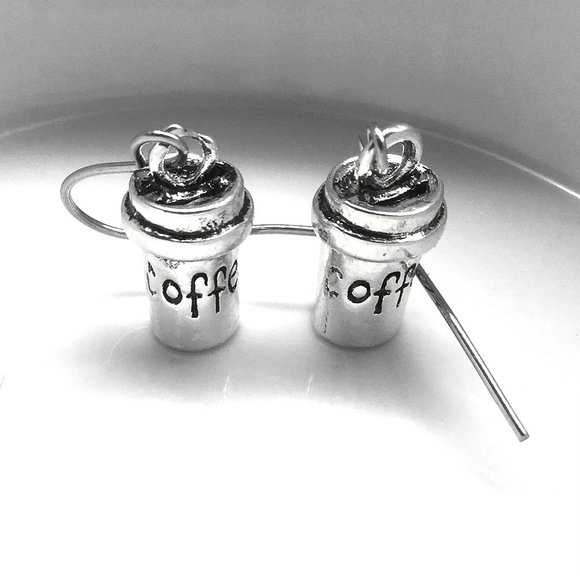 Miniature Tiny Coffee Cups Java Coffee Addict Hypoallergenic Charm Earrings - Picture 3 of 4